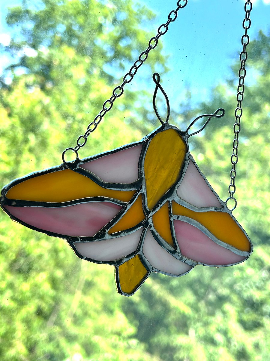 Rosy Maple Moth Stained Glass Suncatcher product image (4)