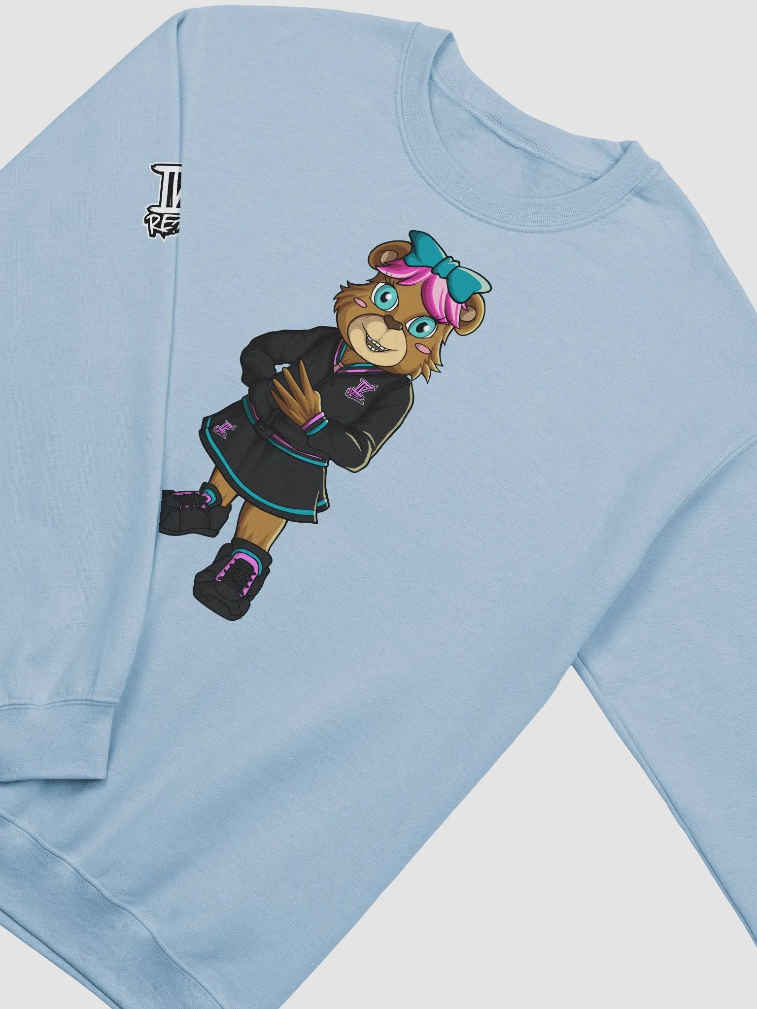 Standing Girl Bear Light Blue Crewneck Sweatshirt product image (3)