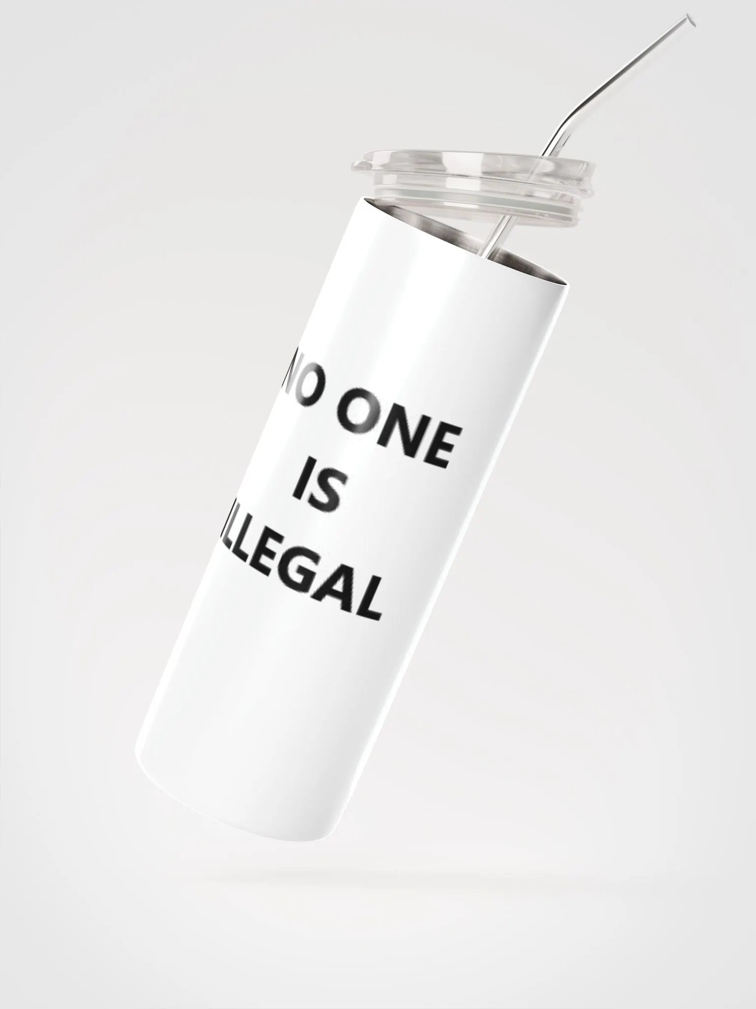 Pris - No One Is Illegal - (White) Stainless Steel Tumbler With Metal Straw product image (2)