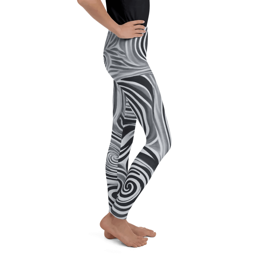 Funky Black and White Noir Liquid Tie-Dye Youth Leggings product image (4)