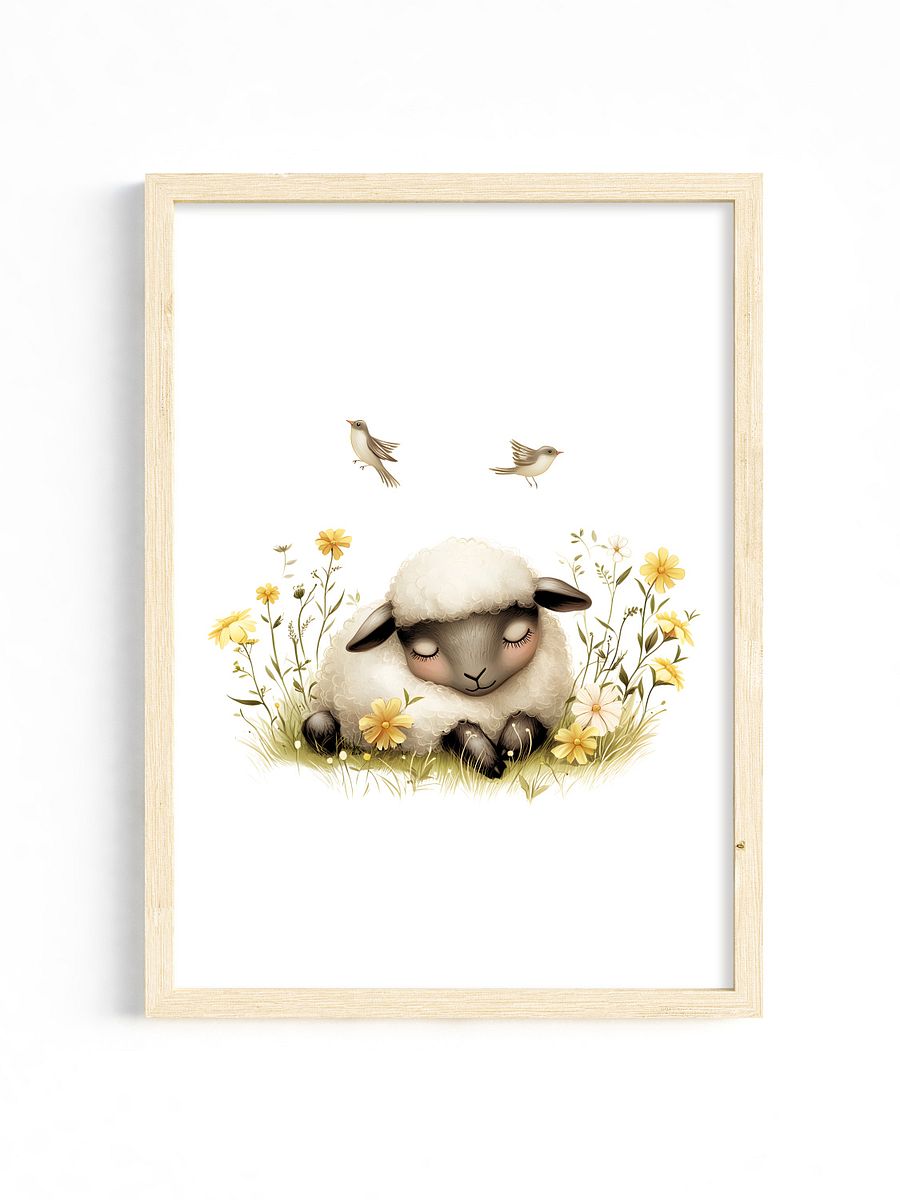 Sheep in Yellow Wildflowers Farmhouse Nursery Print product image (1)