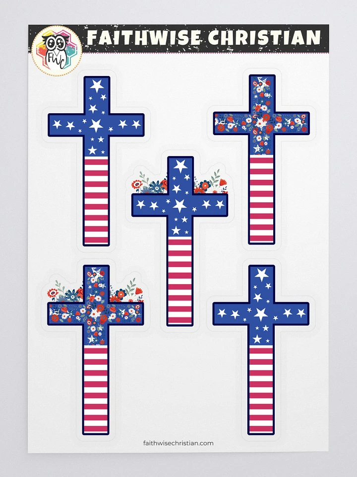 Floral, Stars And Stripes Patriotic Crosses Sticker Sheet product image (2)