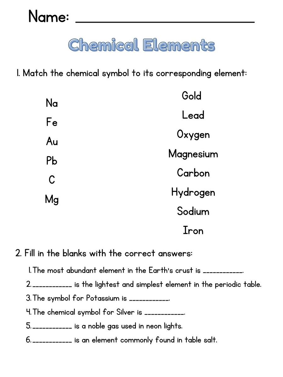 Chemical Elements Worksheet: Matching Symbols & Element Facts product image (1)