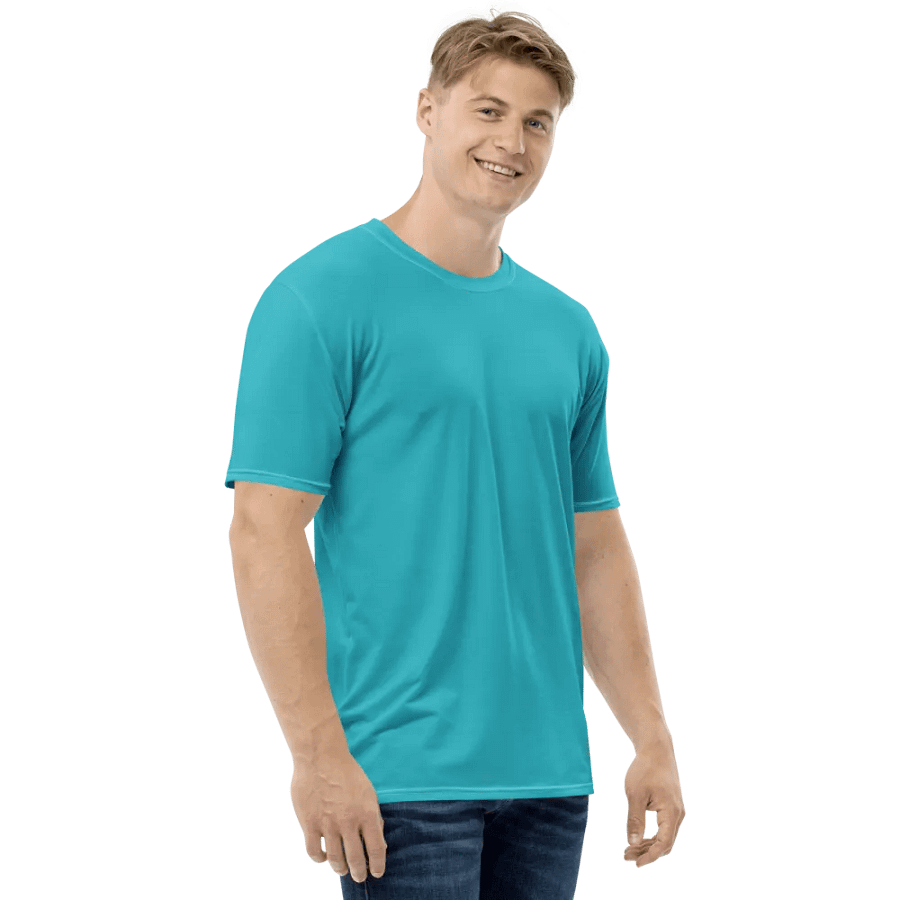 Plain Turquoise Blue Light Summer Men's Crewneck Polyester Heavyweight Premium T-Shirt by Treasure Pie product image (7)