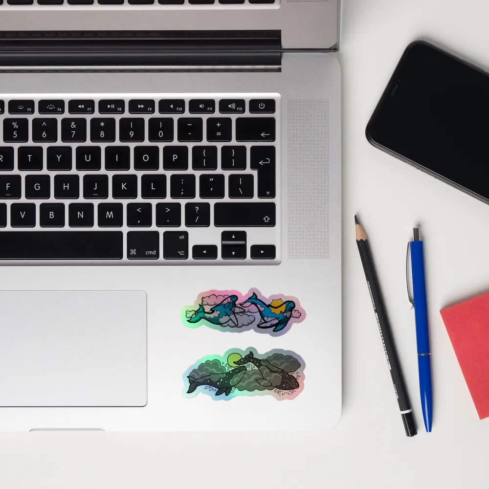 sky humpback and starry gray whale holographic sticker set product image (10)