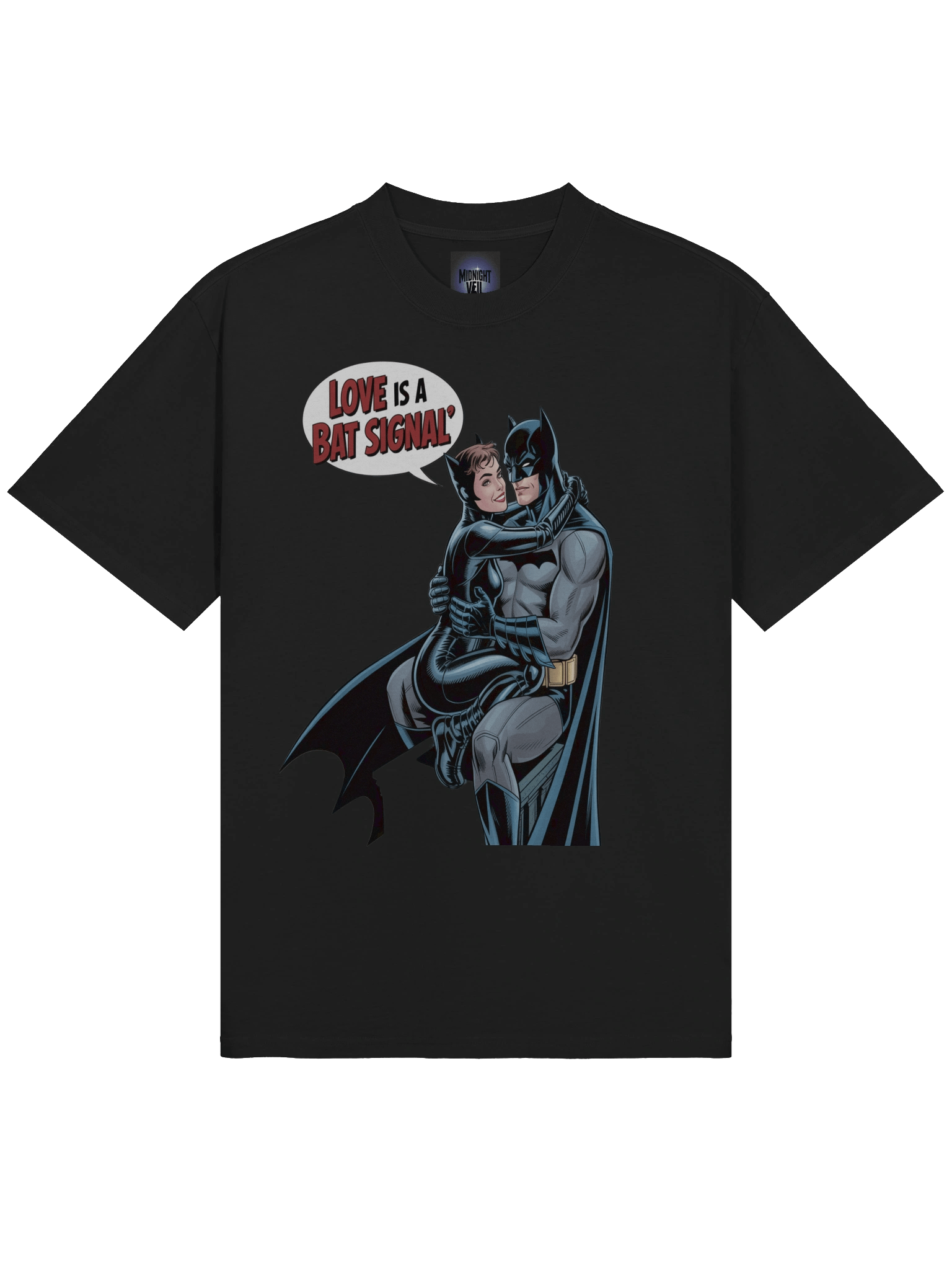Romantic Beacon: Batman & Catwoman Love is a Bat Signal Oversized Faded T-Shirt product image (5)