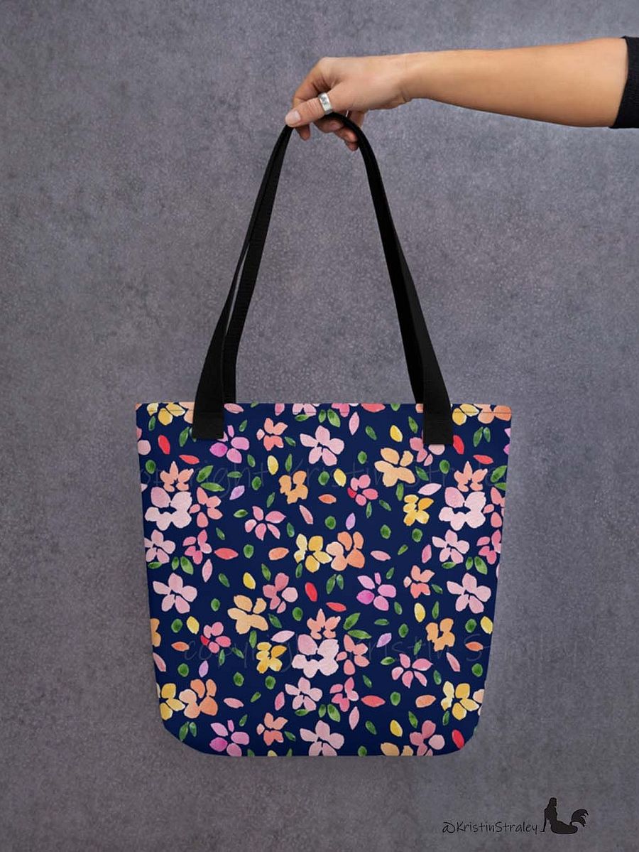 Spring Flowers Lg on Navy Blue Tote Bag product image (6)