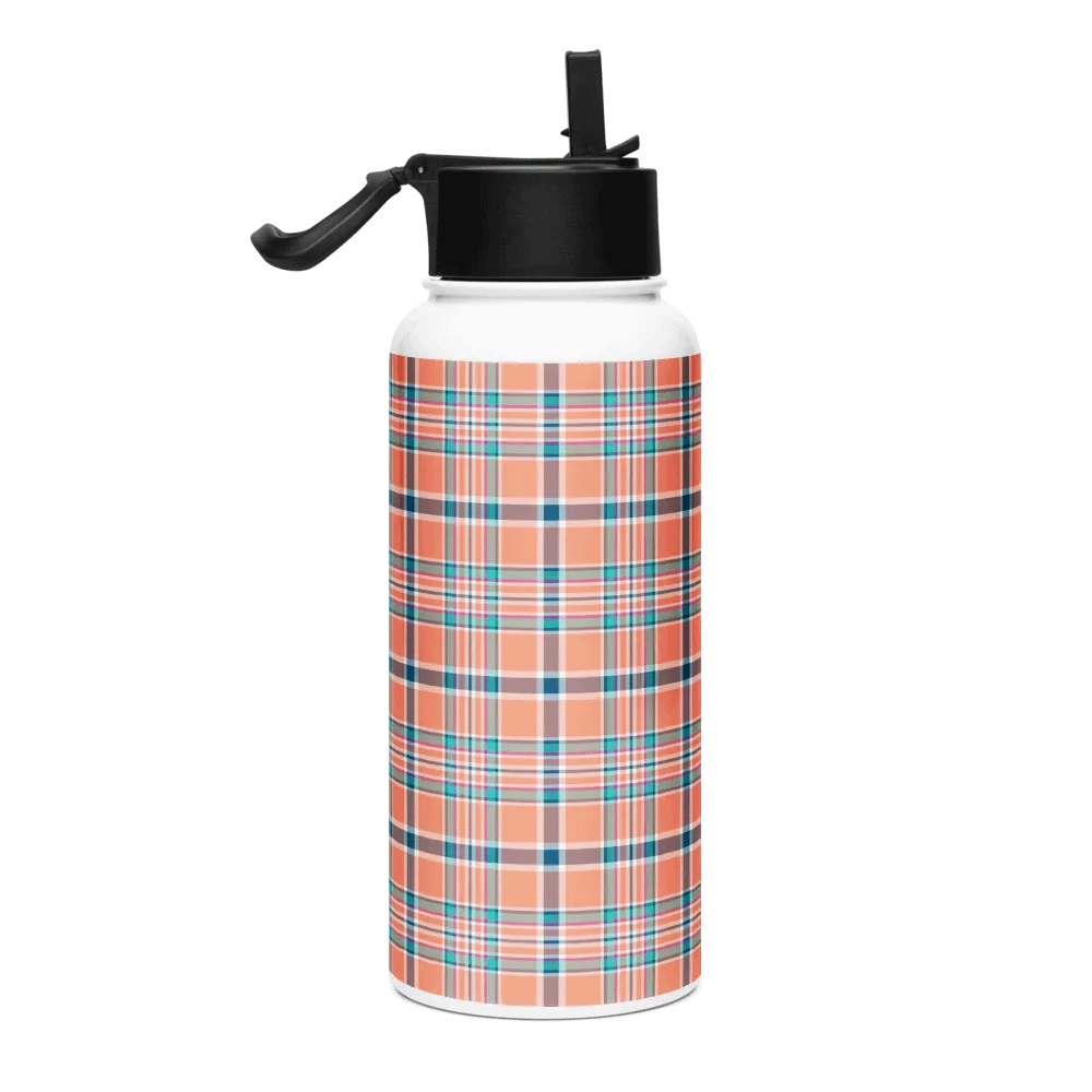 Orange Coral and Blue Plaid Water Bottle product image (1)