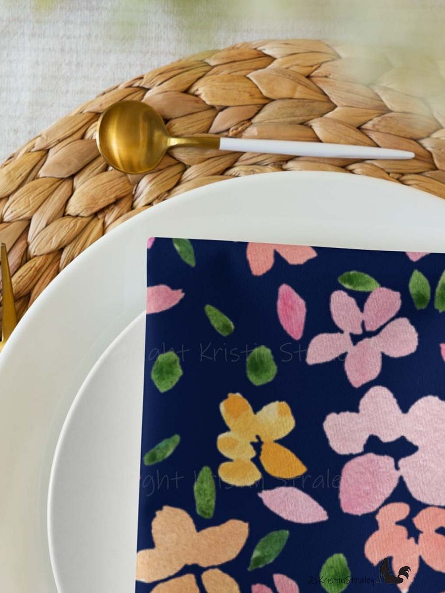 Spring Flowers on Navy Blue Cloth Napkin Set of 4 product image (6)