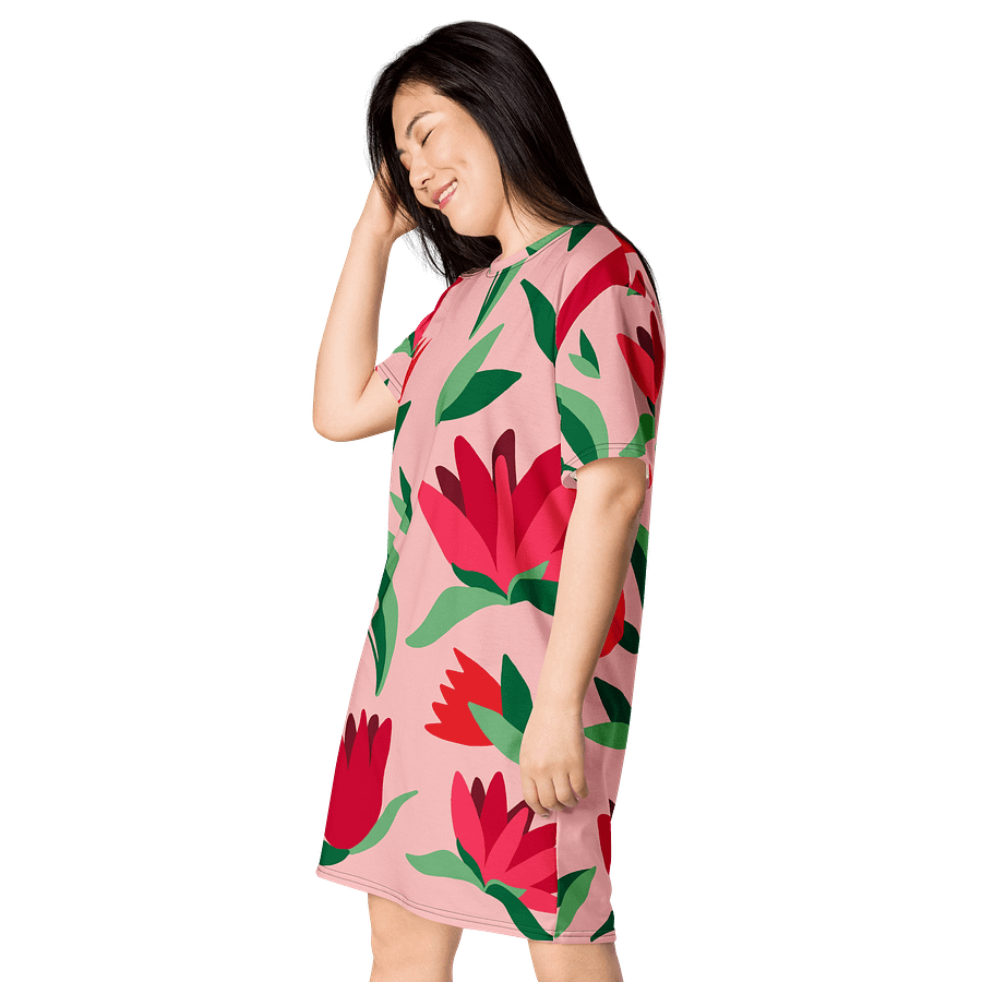 Stylish Pink Floral T-Shirt Dress - Oversized Trendy Design | TDSMUSIC.com product image (3)