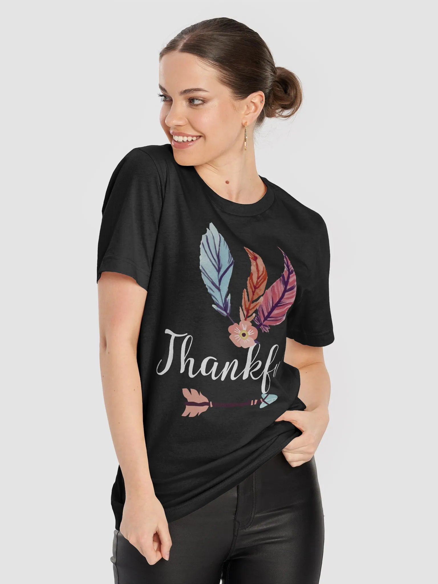 🍂 Thankful Boho Feather T-Shirt | Bohemian Fall Gratitude Tee | Stylish Thanksgiving Shirt product image (50)
