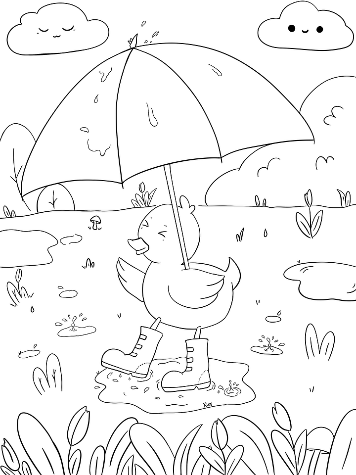 Duck Umbrella Coloring Page- March Reward product image (1)