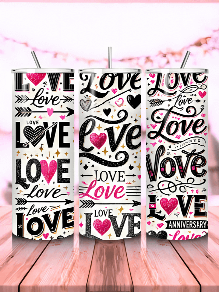 Pink Glitter Hearts Valentine’s 20 oz Skinny Tumbler Wrap – Love-Themed Sublimation PNG – Instant Download product image (1)