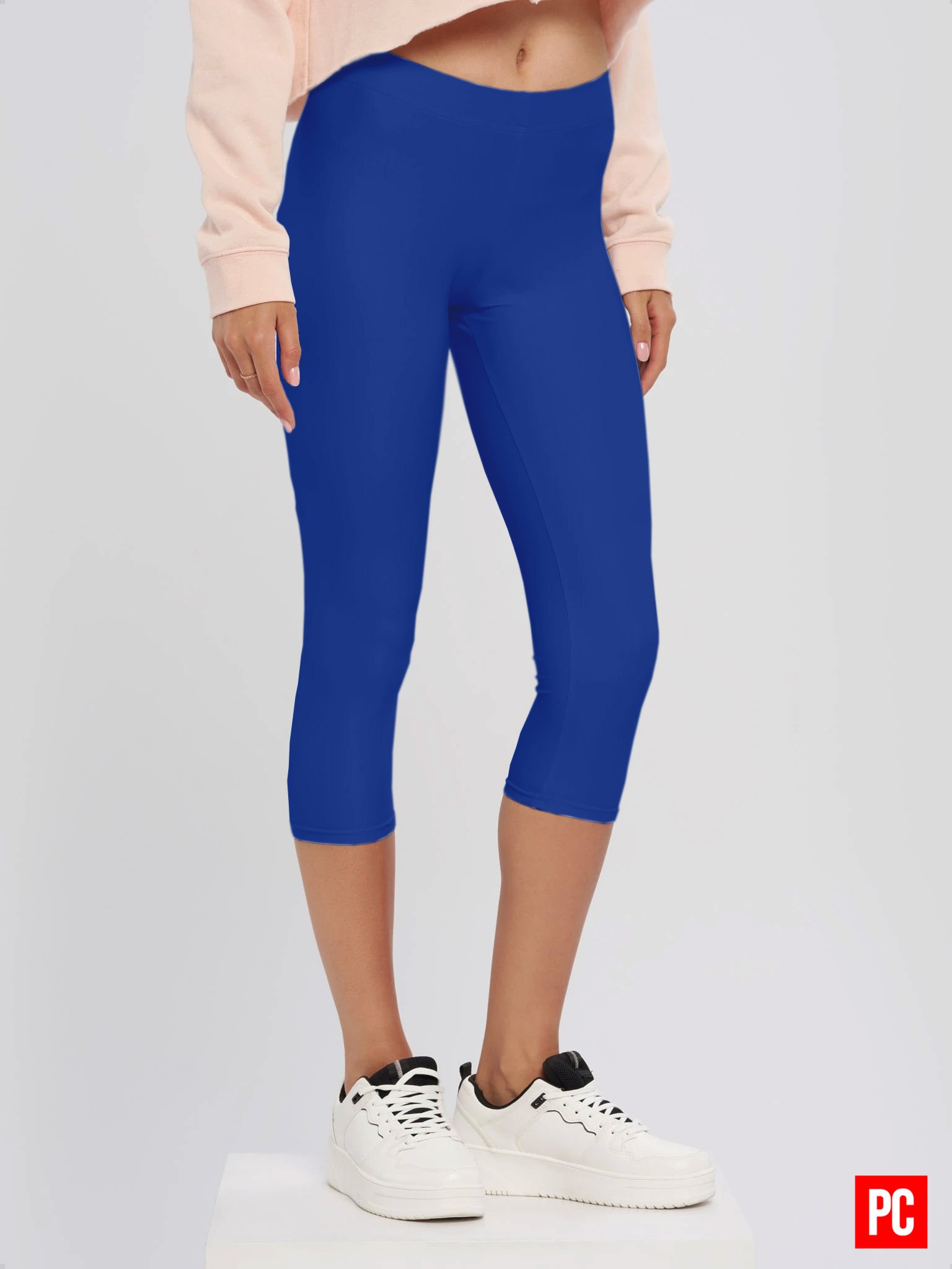Plain Color Royal Blue Yoga Capri Leggings product image (2)