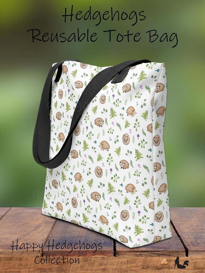 Hedgehogs with Ferns and Mushrooms on White Tote Bag product image (1)