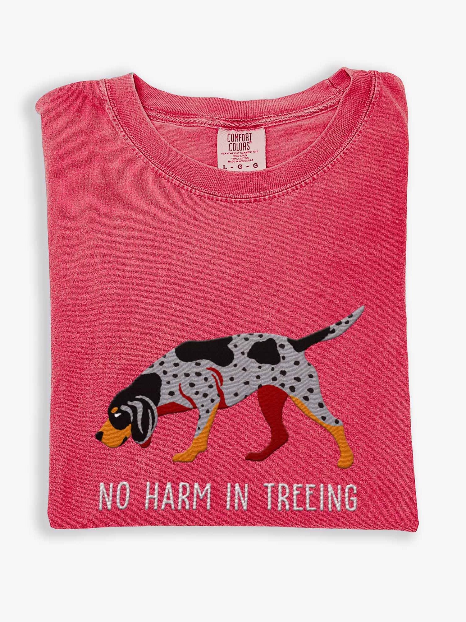 No Harm in Treeing T-Shirt(Embroidered) of a Bluetick Coonhound product image (1)