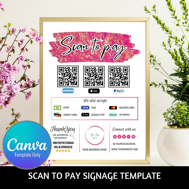 Pink Marigold - Scan To Pay QR Code Sign Template product image (1)