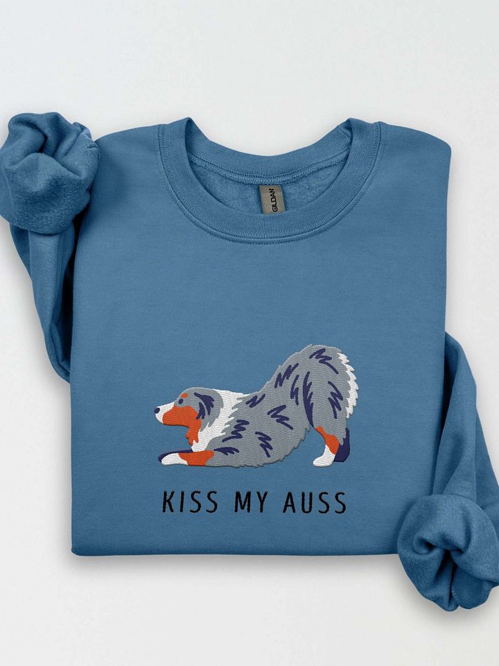 Kiss My Auss(2) Sweatshirt (Embroidered) of an Australian Shepherd(Blue Merle) product image (1)