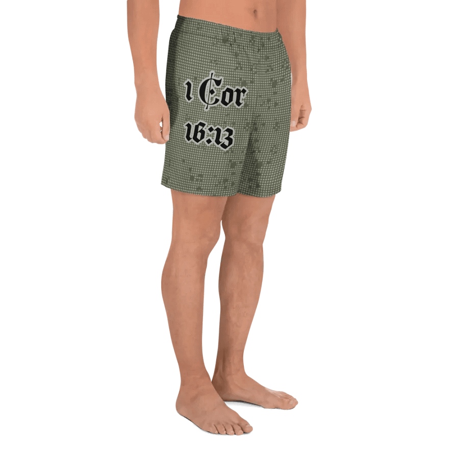 Faithful Camo: 1 Corinthians 16:13 Unisex Athletics Shorts - Desert Night Camo product image (3)