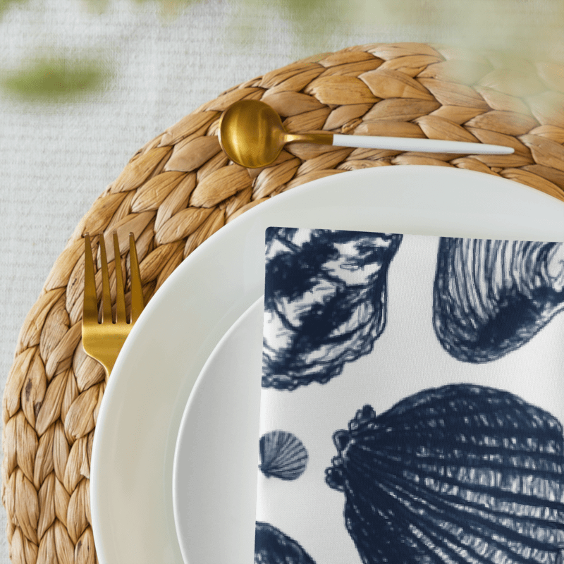 New England Tidal Treasures | Seashell Napkin Set | Monique Faella Designs™ | Dark Blue on White product image (4)