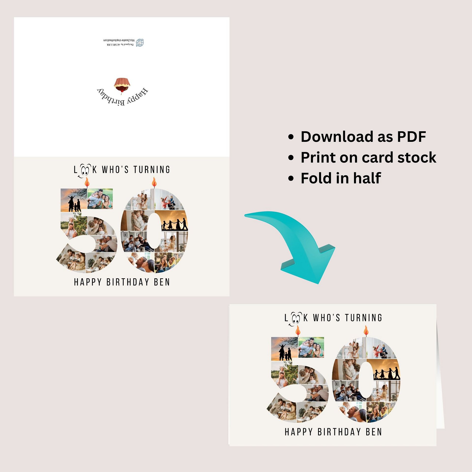 50th Birthday Number Photo Card Canva Template product image (8)