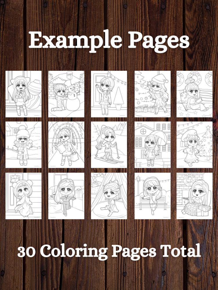 Chibi Girls Christmas Coloring Pages for Kids product image (3)