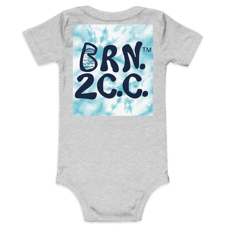 BOURNE to Cape Cod™ | Baby One-Piece with Snaps | BRN.2C.C.™ Logo Back | Ultra-Soft Cotton Bodysuit for Coastal Cuties | Navy Logos on Blue Tie-Dye Graphic product image (4)