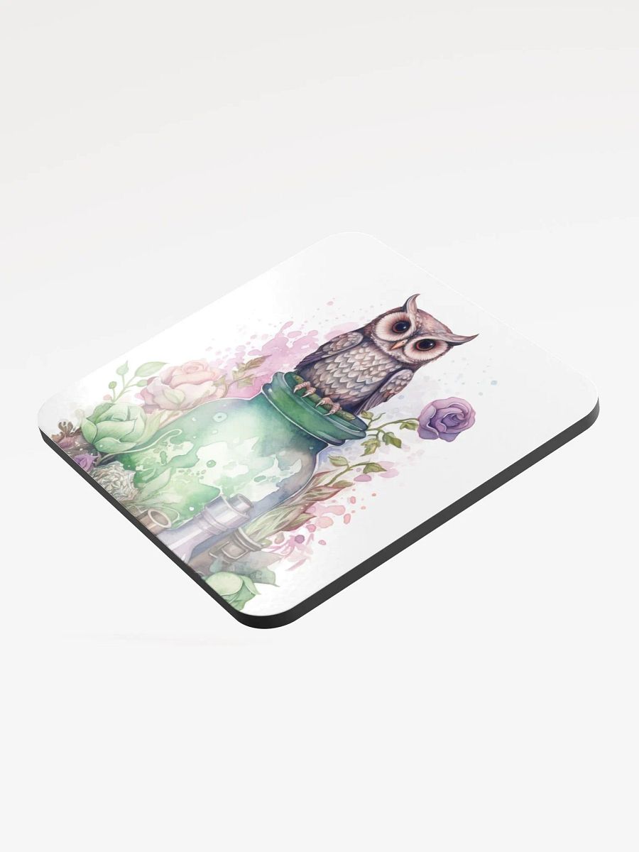 Glossed Cork Coaster 🦉 Peaceful Green with a Hint of Pink - Owls Vibes - Motif 2 product image (3)