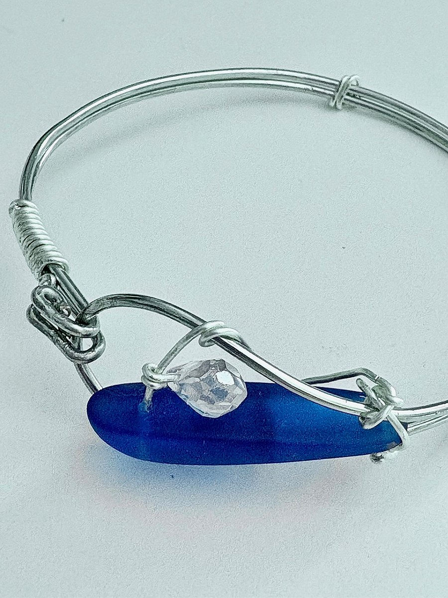 Ocean Whispers Wire-Wrapped Sea Glass Bracelet | Handmade 6.75" Coastal Charm by Monique Faella Designs™ | MFD-00075 product image (2)