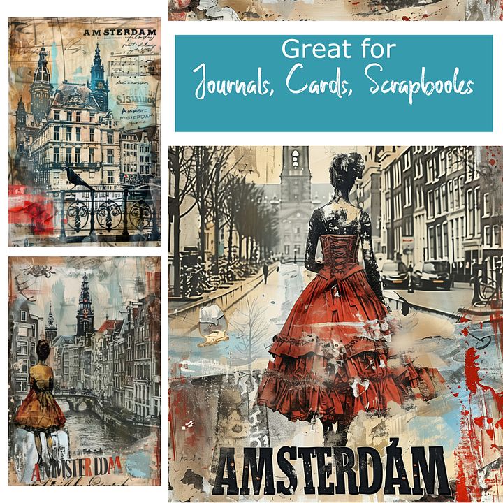 Netherlands Charm: 8 Junk Journal Pages for Creative Souls, Dutch Theme, Vintage Ephemera, Collage, Dream, Scrapbook, Card Making product image (2)