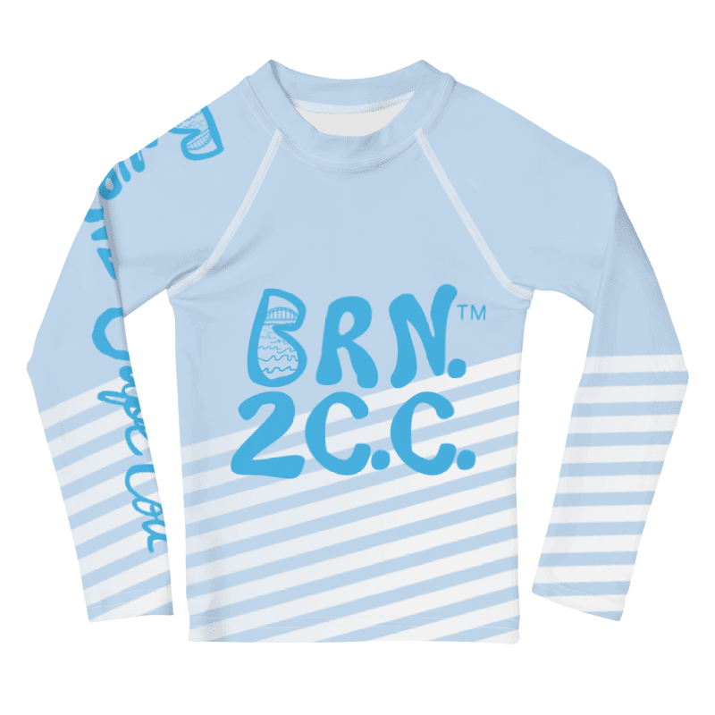 Boys' | Little KIDS | Rash Guard | BRN.2C.C.™ Front Print | BOURNE to Cape Cod™ Back & Sleeve Logo | Coastal UV Shirt for Active Kids | Slim Fit Swim Top | Blue Logo on Patriotic Pastels product image (1)