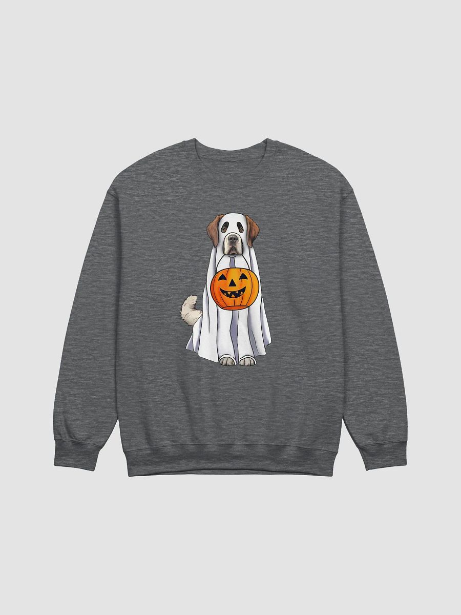 Saint Bernard Halloween Sweatshirt | Funny Fall & Halloween Saint Bernard Wearing a Ghost Costume with Pumpkin Basket product image (7)