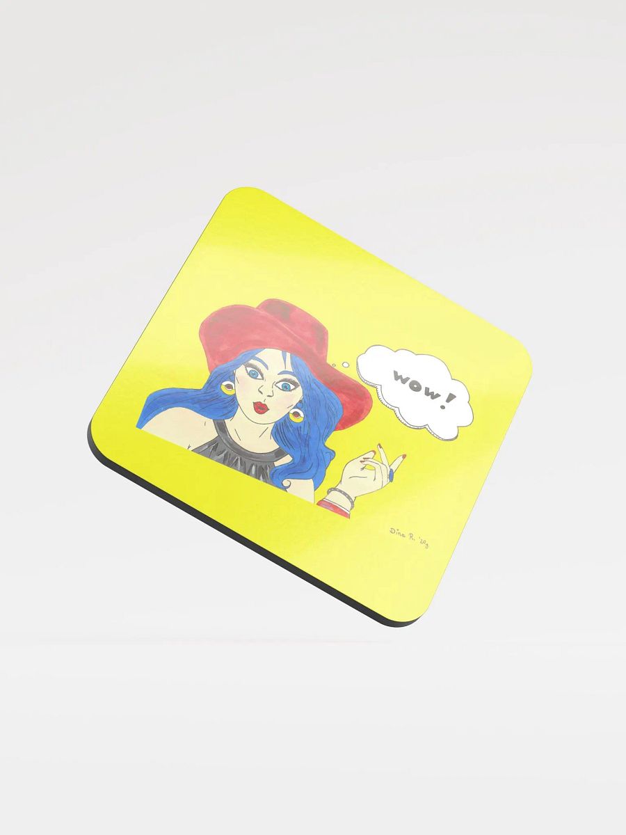 Pop art girl (art by Dina R.) acrylic painting picture - Glossed Cork Coaster product image (1)