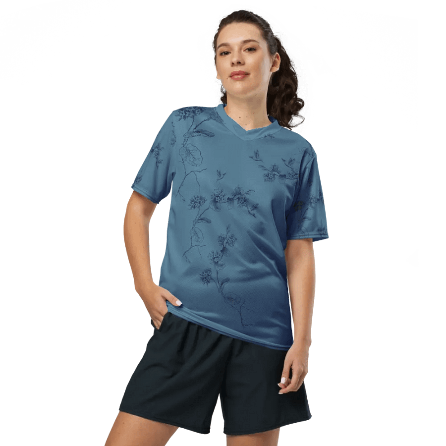 Unisex T shirt with hummingbird design. Muted blue. I del for the outdoors erson who loves birding and nature product image (7)