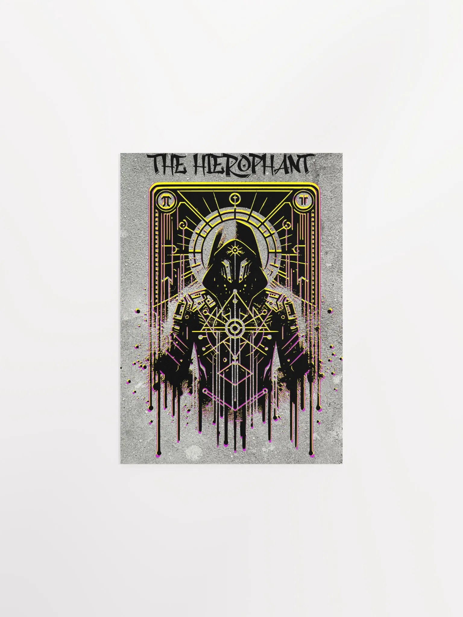 Cyberpunk Tarot Wall Art Poster – "The Hierophant" Card with Ornate Hooded Robes & Armored Mask – Futuristic Graffiti Stencil Artwork product image (4)