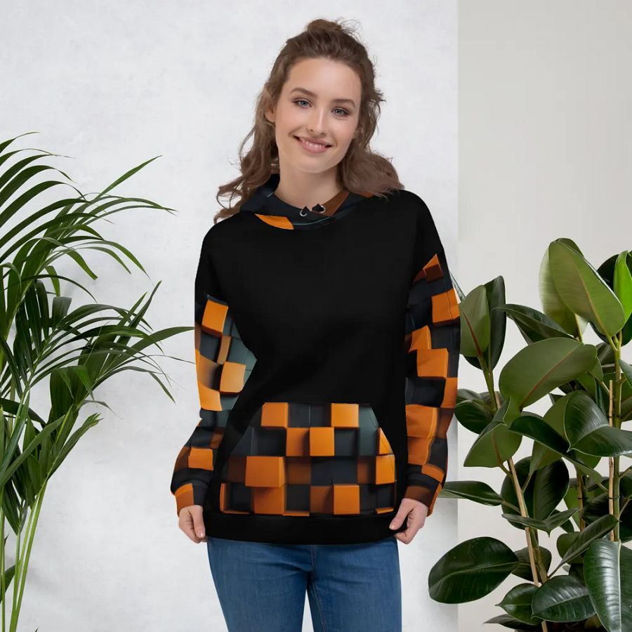 Black And Orange Squares Unisex Hoodie product image (5)