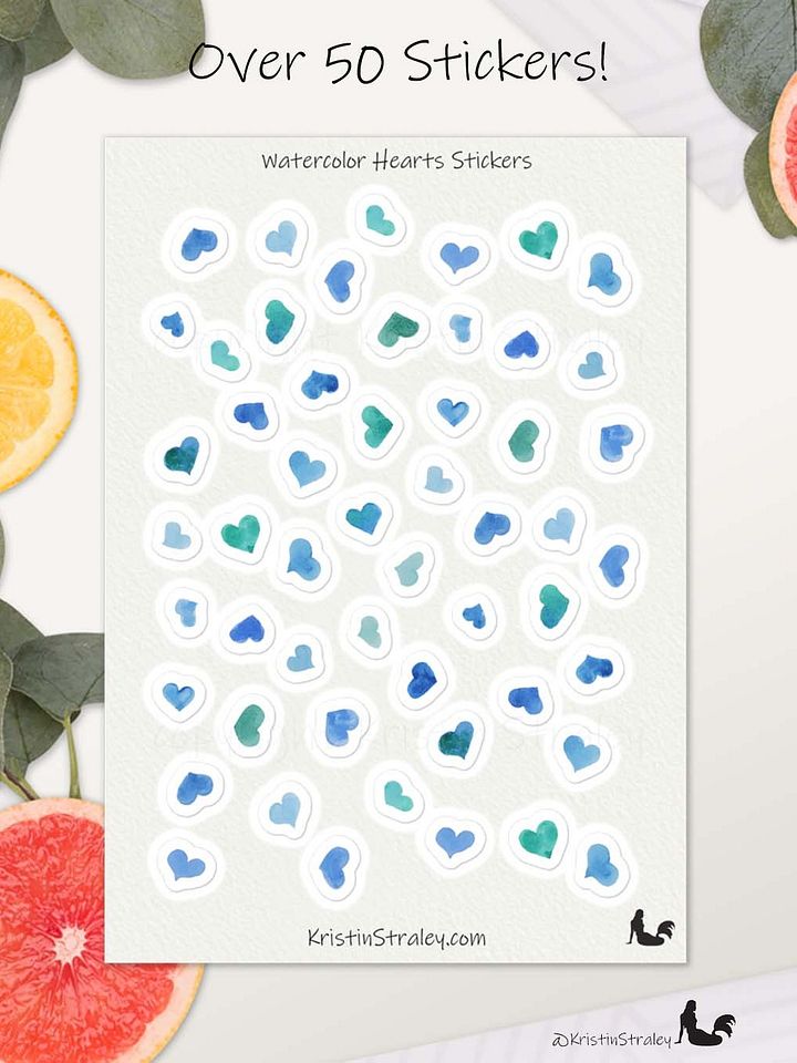 Blue Watercolor Hearts Sticker Sheet product image (2)