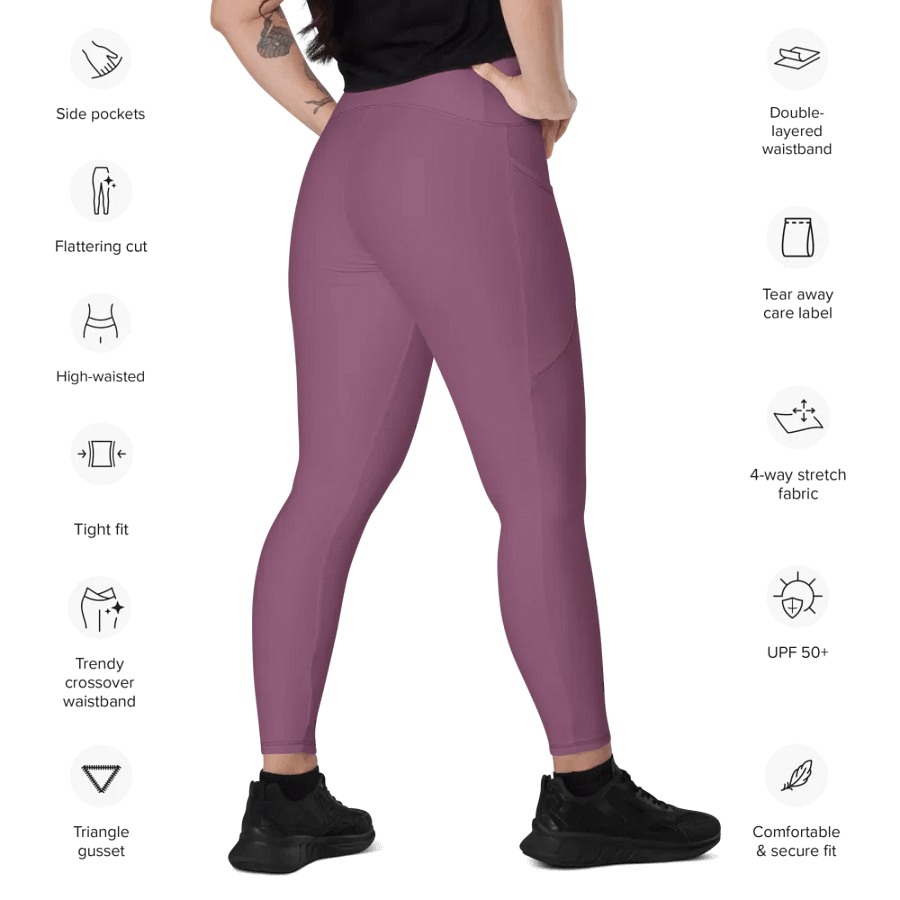 Plain Dark Lilac Purple Soft Summer Women's High Waisted Premium Crossover Leggings with Pockets by Treasure Pie product image (11)