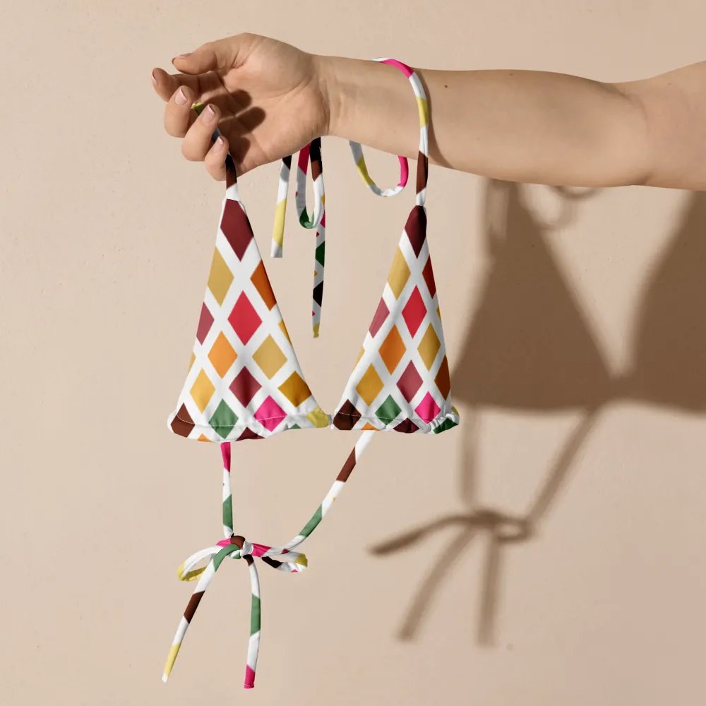 Colorful Square Pattern Design String Bikini Top - v4 product image (5)