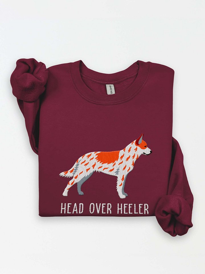 Head Over Heeler Sweatshirt (Embroidered) of an Australian Cattle Dog(Red Heeler) product image (1)
