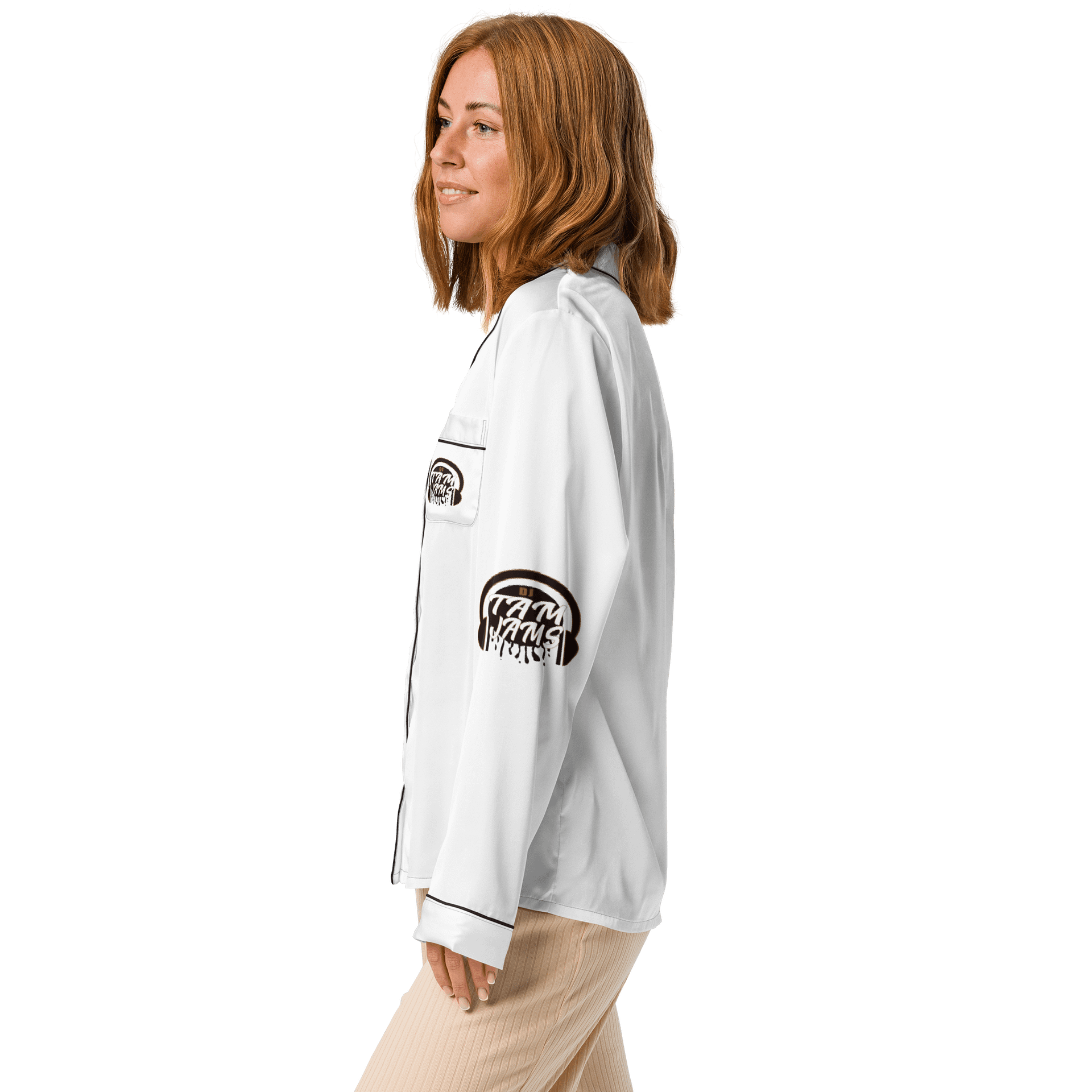 DJ TAM JAMS Logo Print Women's Pajama Top - White w/Black & Gold product image (4)