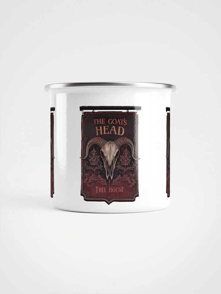 Scary British Pub sign, "The Goat's Head." Enamel Camp fire mug product image (1)