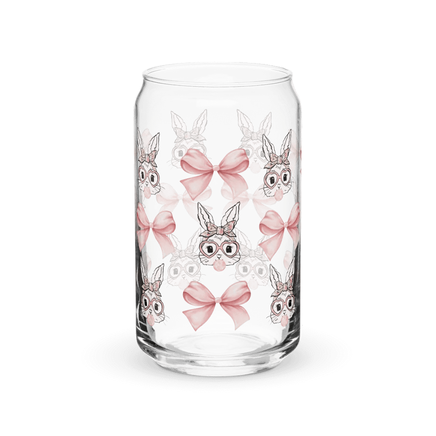 Bunnies and Bows Girly Print Glass Can Cup With Or Without Lid product image (2)