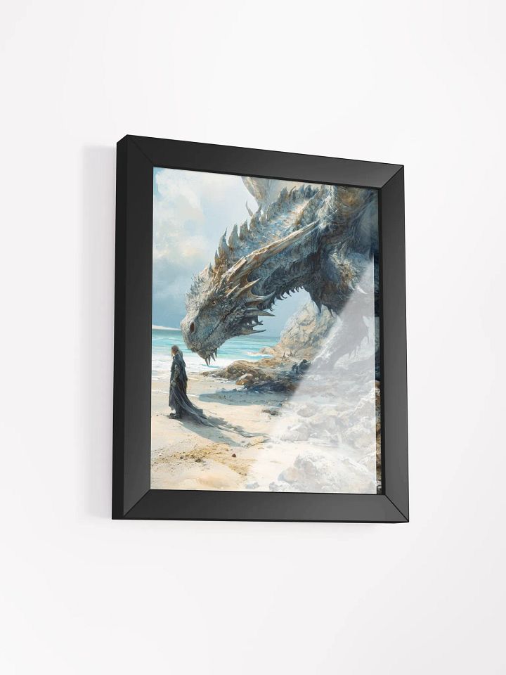 Knight with a giant dragon on a beach - Framed High Quality Matte Poster product image (8)