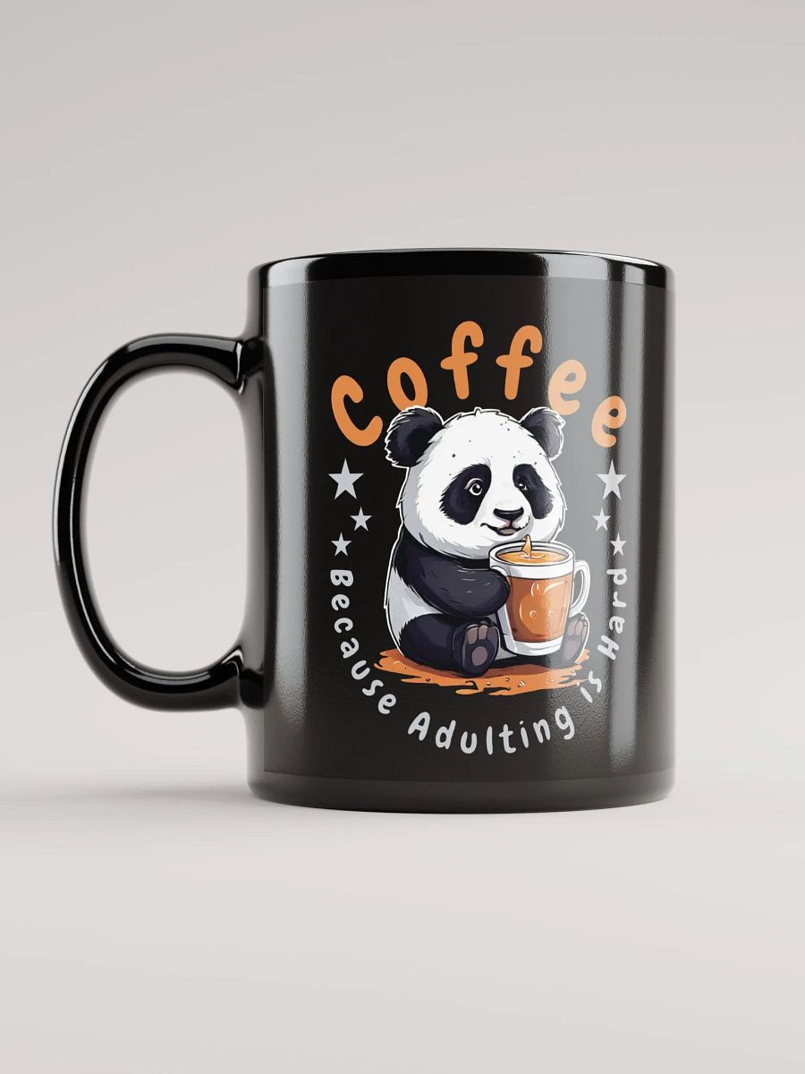 Coffee: Because Adulting is Hard – Funny Black Glossy Mug | Double-Sided Cute Panda Design | Perfect for Coffee Lovers product image (6)