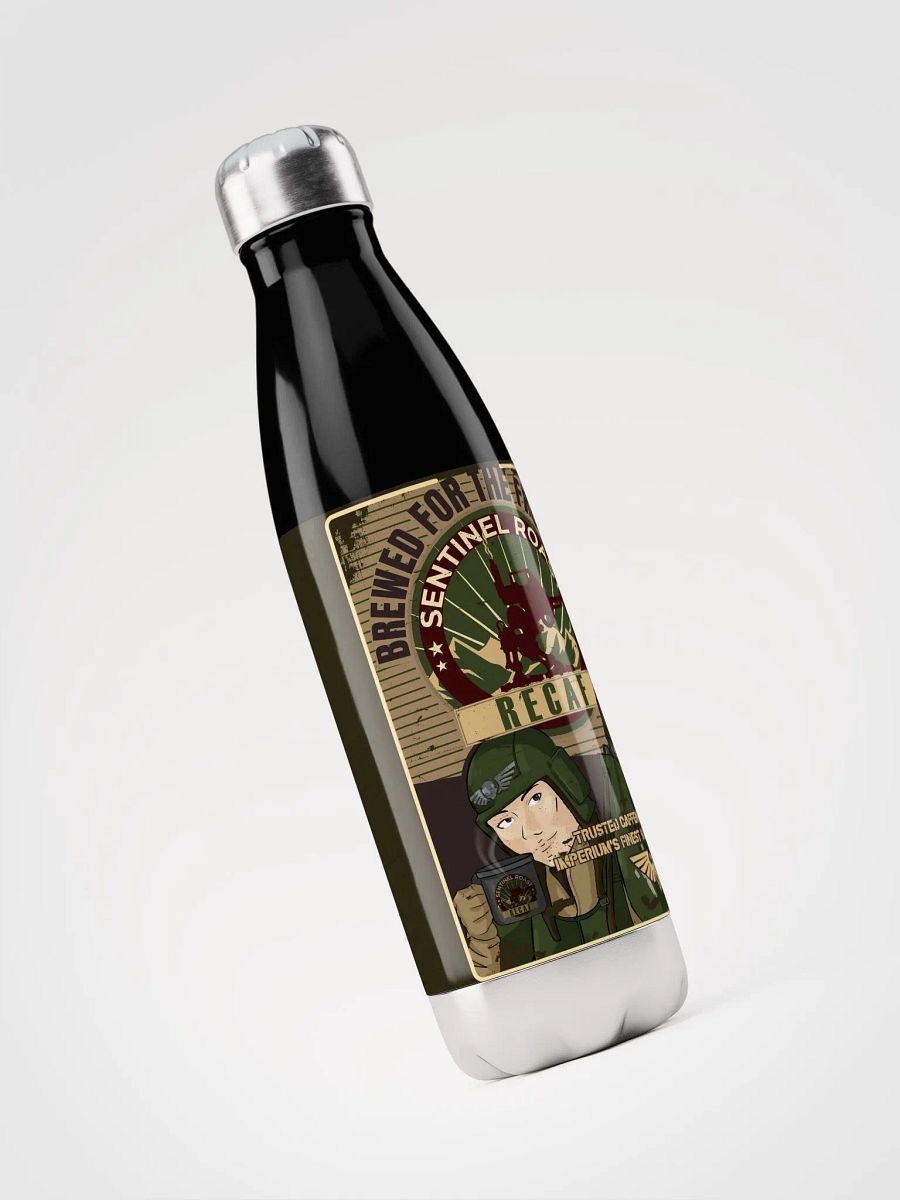 Sentinel Roast Recaff – Retro Warhammer 40K Astra Militarum Propaganda Poster Bottle product image (3)