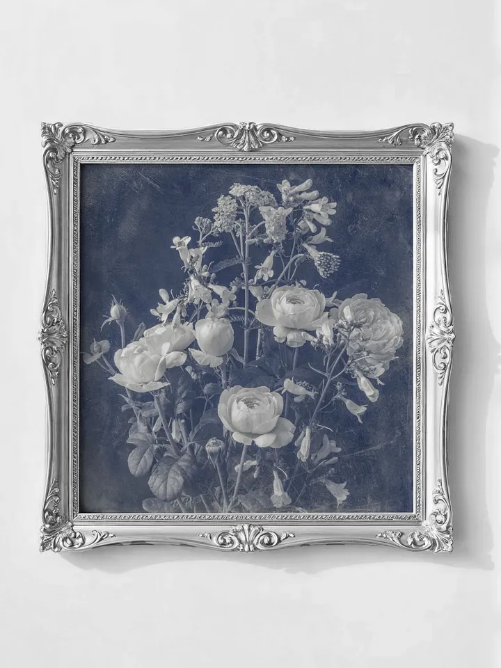 Queen of Sweden Roses, Vintage Blue Monochrome Square (Printable) product image (1)