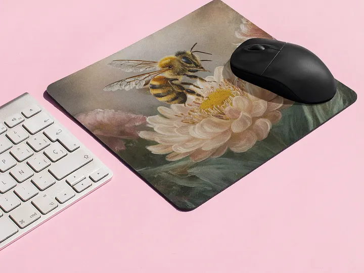 Bee in cream colored flower Mousepad product image (2)