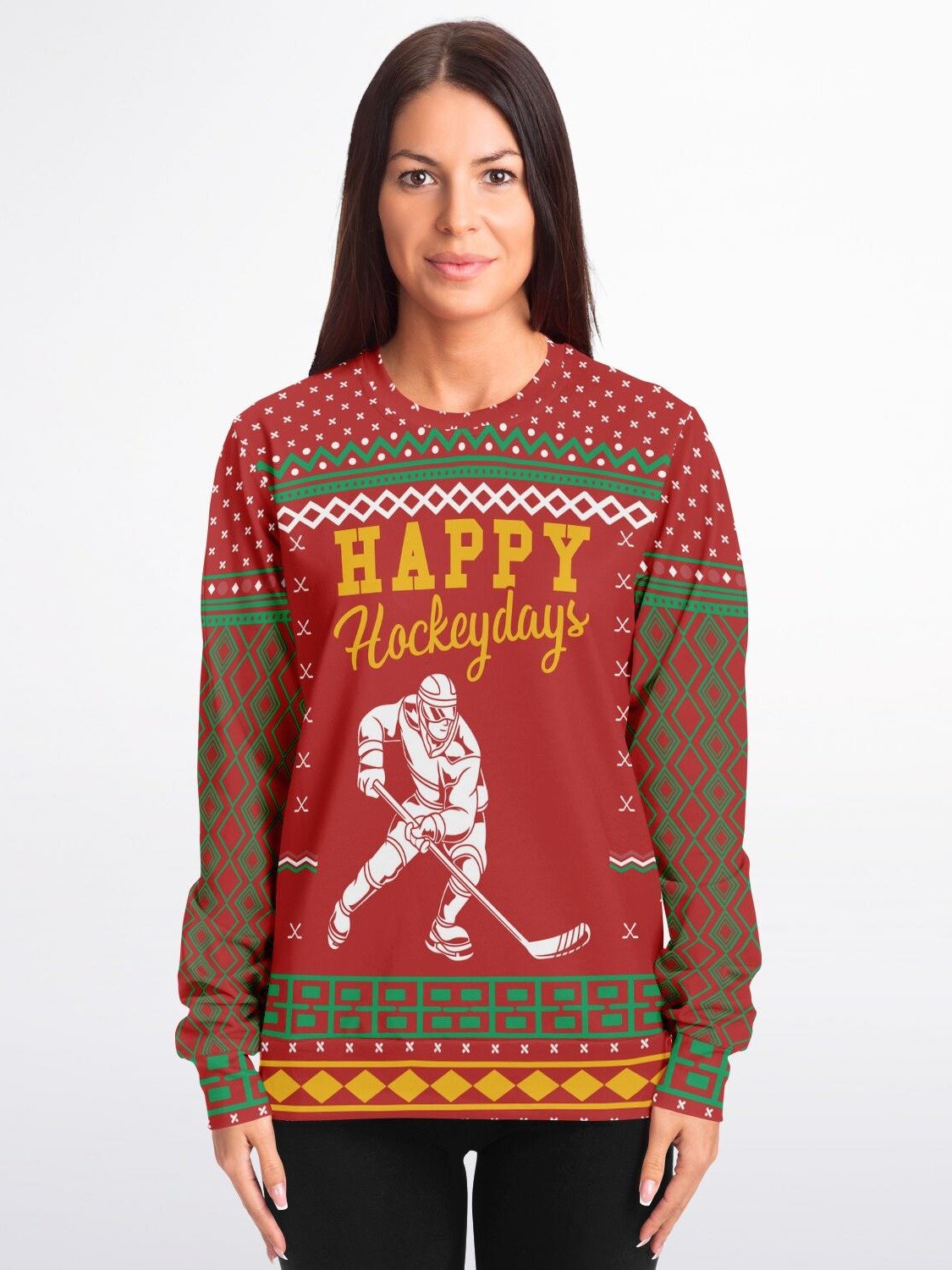 "Happy Hockeydays" Ugly Christmas Sweater | Funny Hockey Holiday Sweatshirt | Hockey Fan Winter Outfit product image (3)