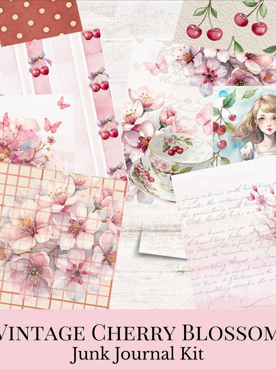 Vintage Cherry Blossom Junk Journal Kit | Instant Digital Download | Ephemera & Fussy Cuts product image (4)
